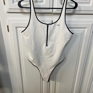 ALO Yoga White Bodysuit with Black Trim